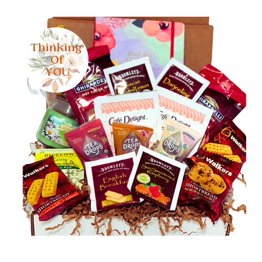 Thinking of you Gift box for women Hey You Gift Box Gift Shop In Houston Texas Includes Journal, Tea, Hot coco,  Candle, Cookies