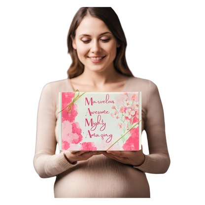 pregnant lady holding hey you gift box pregnancy gift box