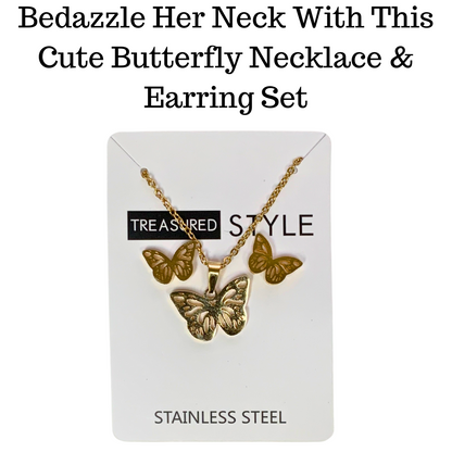 Stainless steel necklace and earring butterfly set for teen girls tween daughter granddaughter gift for her Baytown Houston Texas Gift Shop Hey You Gift Box Treasured Style Jewelry