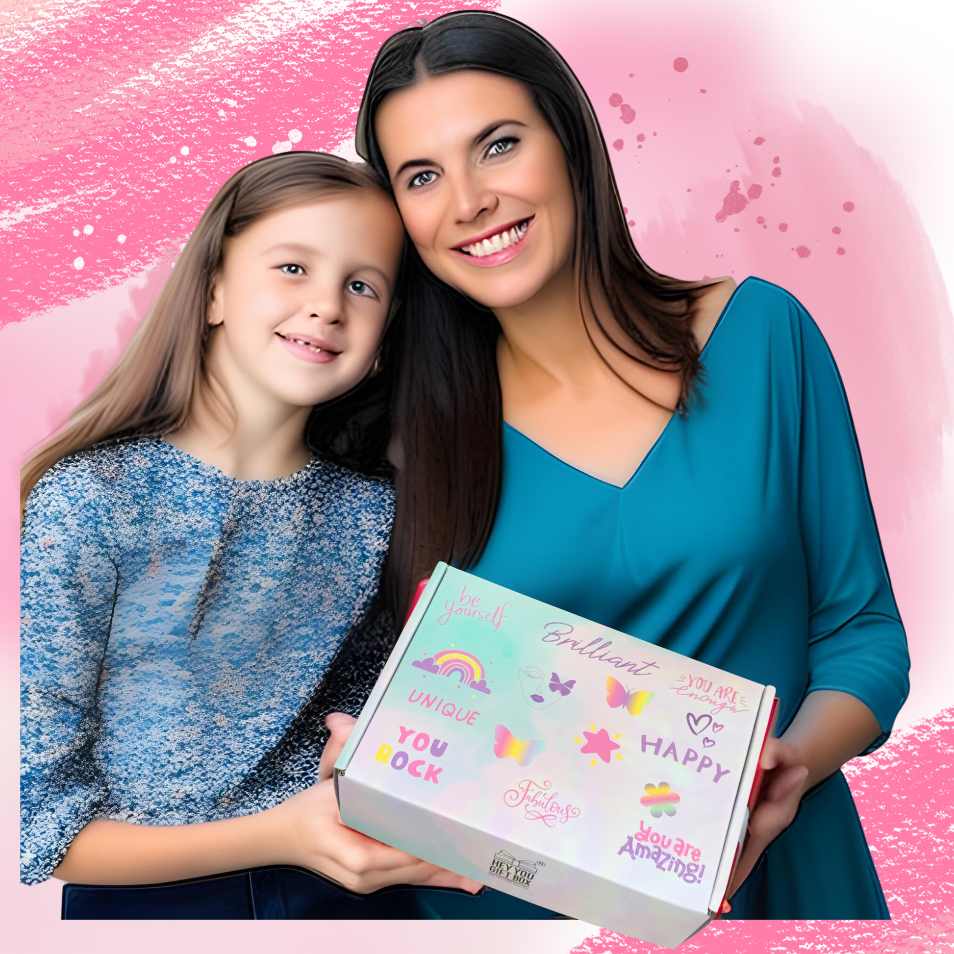 teen and mom holding gift box from Hey You Gift Box Teen Girl gifts daughter Houston Texas Baytown Gift Shop