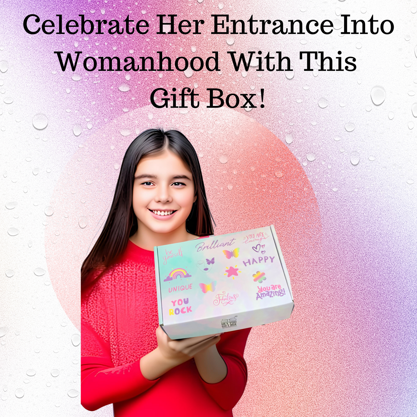teen girl holding period gift box houston texas gift shop
