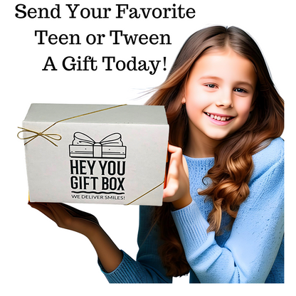 teen girl holding gift box hey you gift box Baytown Houston Texas Gift shop